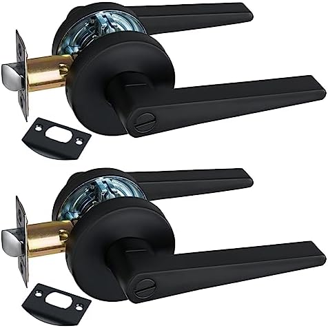 NEWBANG HARDWARE Black Door Lever for Bedroom & Bathroom Solid Privacy Door Lever with MatteBlack Finish, MD8820-DB-BK-2P