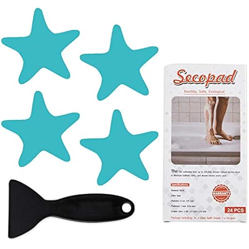 Secopad Star Non Slip Bathtub Stickers with Scraper, 24PCS, Blue