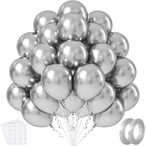 Silver Balloons 120 Pcs 12 Inch Round Latex Party Pastel Balloons for Birthday Party Wedding Anniversary Bridal Shower Decorations (Silver)