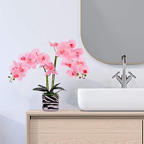 RENATUHOM Künstliche Orchidee rosa Orchidee fühlt Sich echt an künstliche Orchidee Bonsai mit silberner Keramikvase künstliche Topfpflanze für Zuhause Schlafzimmer Küche Badezimmer Tischdekoration