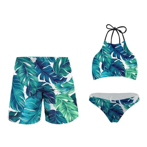 KEIAHUAN Couples Matching Swimsuit for Him and Her Summer Beachwear Women Bikini Set Men Trunk Beach Shorts