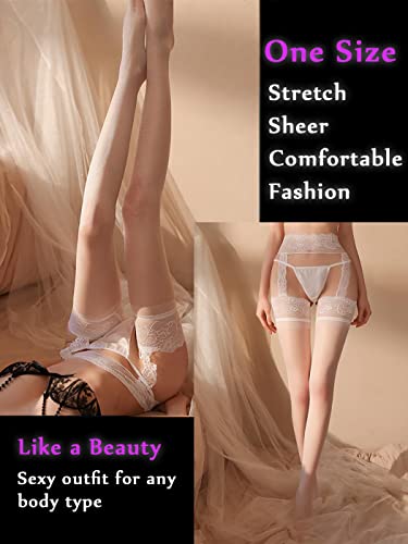 deladola Women's Lingerie Garter Belt Stocking Lace Sexy Fishnet Thigh High Tights Suspender Pantyhose2