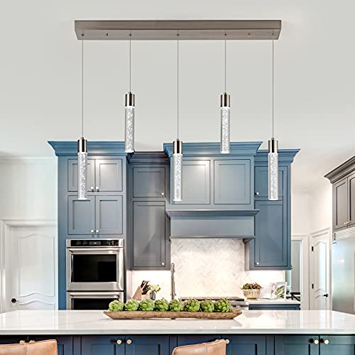 Votag 5-Light Pendant Ceiling Light Fixture For Kitchen Island, Modern Pendant Lighting For Kitchen Island,Integrated Dimmable Led Hanging Light With Crystal 40W,6000K For Kitchen #TOP5