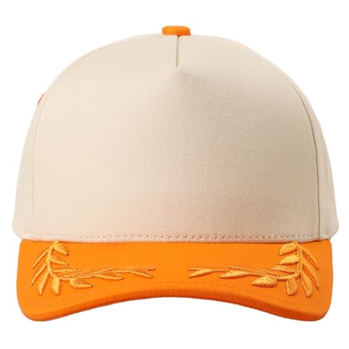 MIRMARU Blank 5 Panel Trucker Hat Adjustable Snapback Baseball Cap with Various Styles for Men and Women. (US, Alpha, One Size, Two Tone Bay Leaf, Orange)