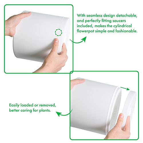 6 Inch 6.5 Inch 8 Inch, Set Of 3 Plastic Planter Pots For Plants With Drainage Hole And Seamless Saucers, White Color, Medium, 74-E-M-1 #TOP5