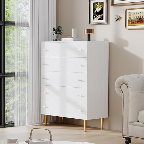 IDEALHOUSE 5 Drawers Dresser for Bedroom, 44' Tall Wood...