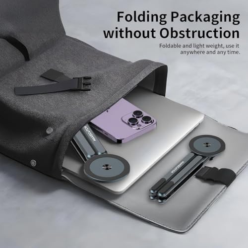 Image of Adjustable Laptop Stand for Desk, MagSafe Compatible Portable Foldable Computer Riser for MacBook, iPhone, iPad, Tablet - Lightweight Aluminum, N52 Magnetic Grip, Perfect for Office, Home, Traveling | MagSafe Compatible Foldable Design, 8-Level Height & Angle, Aluminum Alloy, Suitable for 10-16 inch Laptops (Gray)