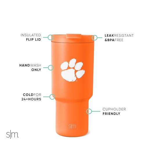 Image of Simple Modern Clemson Tigers Tumbler with Straw | 30oz | Collegiate | Trek Officially Licensed Clemson University Insulated Water Bottle, Travel Mug | Football Gift for Men, Dad, Him, Her
