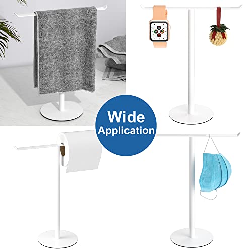 Image of White T-Shaped Hand Towel Holder Stand for Countertops, Stainless Steel
