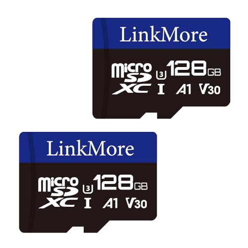 LinkMore 128GB Micro SDXC Card (2 Pack), A1, UHS-I, U3, V30, Class 10 Compatible, Read Speed Up to 95 MB/s, Write Speed Up to 45 MB/s, SD Adapter Included