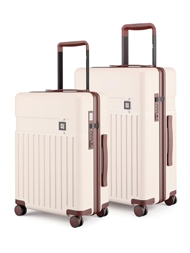 Image of EUME Classic Cabin 55 Cm and Check-in Medium 65 Cm Luggage Trolley Bags for Travel - Set of 2 (Mocha White) | Polycarbonate (PC) 8 Hinomoto Wheels Suitcase | Cabin Trolley Bags | Luggage