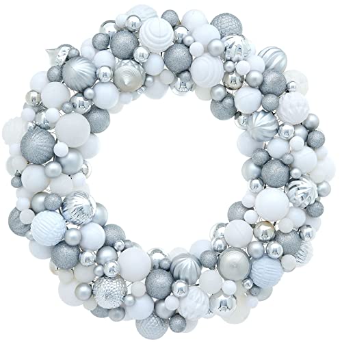 WeRChristmas Kugelkranz, Silber und weiß, 60 cm