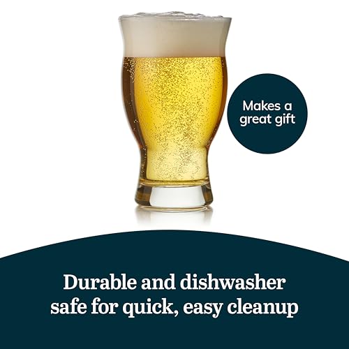 Image of Libbey Craft Brews Nucleated Pint Beer Glasses, Dishwasher Safe Pint Glasses Set of 4 for Light Beers, Stouts, Laser Etching Nucleated Beer Glasses