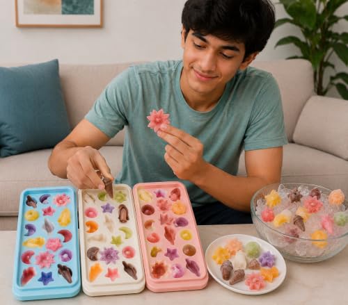 Image of Ice Cube Tray | Pack of 3 |17 Each Ice Cube Tray | Flexible & Multicolor | Sun Moon Star Planet |