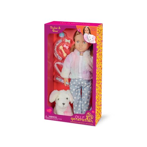 Our Generation – Skylar & Bow – 46 cm-Puppe & Haustier Welpen Set – Regenbogen Hund Plüsch Plüschtier – Zubehör für die Haustiere – Vorgetäuschtes Spiel – Spielzeug für Kinder ab 3 Jahren