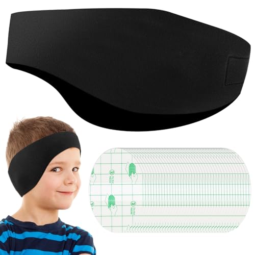 Diadema de natación infantil, protección auditiva, diadema para niños de neopreno con 40 pegatinas de orejas, impermeable, diadema deportiva elástica para natación y surf (negro, mediano)