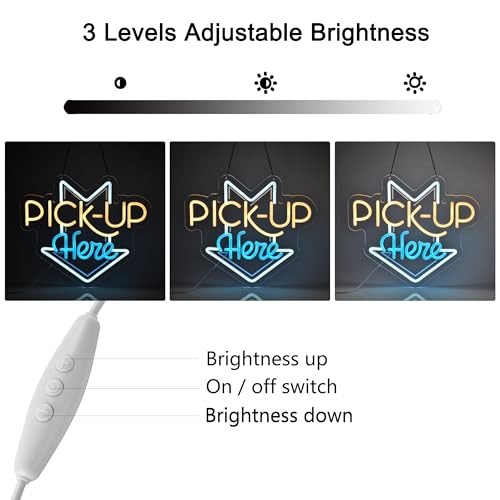 Image of PICK-UP Here Neon Sign, Neon Lights Hanging Wall Art Decoration for Restaturant Shop Bar Market Bakeries Cafe Celebration Home Decor, USB Powered Ultra Bright Dimmable,14.57x12.6inches