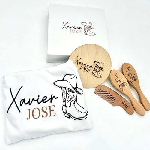 Custom Wooden Baby Brush Set | Personalized Wooden Baby Brush | Personalized Baby Gift Girls | Personalized Baby Gifts | Baby Brush and Comb Set | Custom Baby Gifts | Personalized Gifts Cowboy Desing