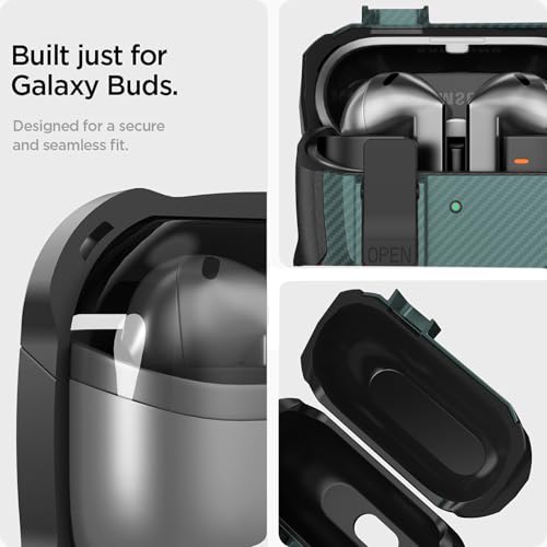 Image of Galaxy Buds 3 Pro /3 /3 FE Case Cover with Secure Lock Clip, Shockproof Samsung Galaxy Buds3 /3 Pro 2024 /3 FE 2025 Protective Hard Cover Shell with Carabiner&Cleaner kit for Men Women, CF Black /Green