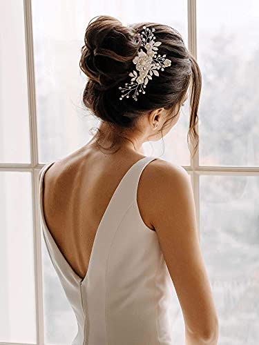 Aw Bridal Wedding Hair Comb Ivory Flower Bridal Headpiece Hair Clip Wedding Hair Accessories For Brides (Silver) #TOP1