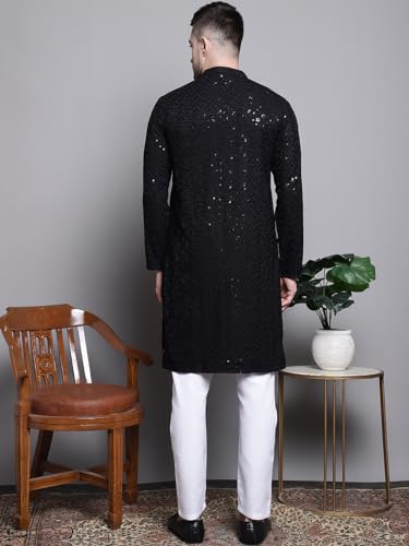 Image of Jompers Men's Geometric Sequin Embroidered Pure Cotton Kurta with Pyjamas Set