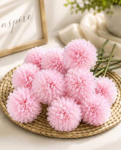 Image of Divyakosh Artificial Hydrangea Flower Sticks for Vase (Vase Not Included), Pack of 6, 3.5 Inch (8.9 cm) Large Bloom, Pink Artificial Flowers for Home Decor, Decorative Artificial Dahlia Flowers