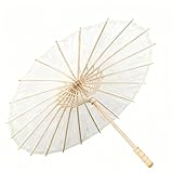 WUKUAIER 33 Inch White Paper Parasol Umbrella for Wedding Decor & DIY Art - Large Handmade Wooden Frame Sun Wedding Parasols, Asian Party Backdrop Painting Craft Projects White