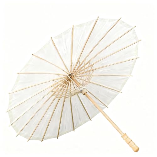 WUKUAIER 33 Inch White Paper Parasol Umbrella Wooden Sun Wedding Parasols by WUKUAIER - Used condition - US$19.99
