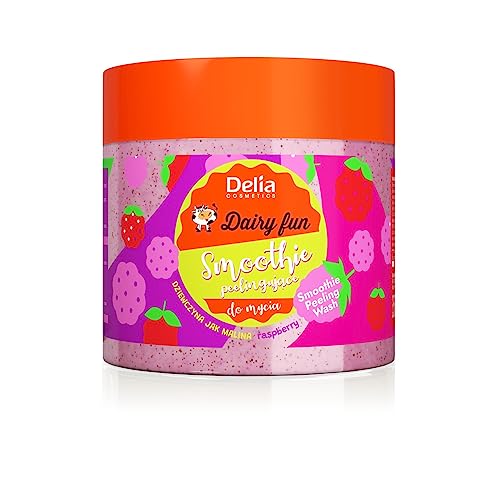 Delia Cosmetics – Dairy Fun – Smoothie Scrub Corpo – Pulisce e Rinfresca - Esfolia e Leviga - Idrata, Nutre, Rassoda, Rigenera - Profumo Intenso di Lampone Succosa - Estratti Naturali - 350g