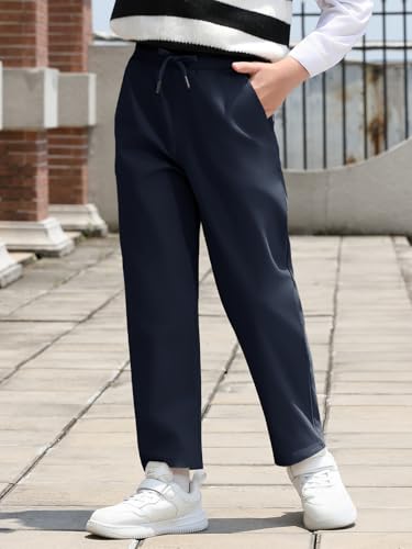 Haloumoning Boys School Uniform Chino Pants Kids Youth Drawstring Elastic Waist Twill Pants with Pockets 5-14 Years2