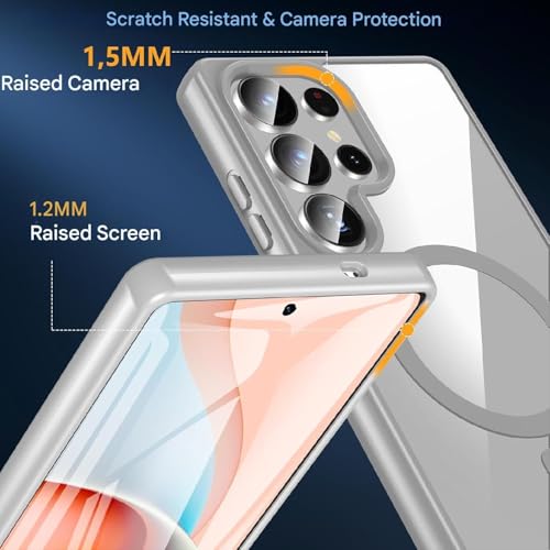 Image of DIZORO Samsung S25 Ultra Case,Compatible with Mag Safe Non Yellow Military-Grade Drop Protection & Hard PC Back Cover Slim Transparent Anti-Scratch Shockproof Phone Case (Titanium.)