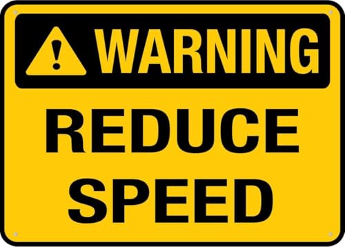 RVUNJM Reduce Speed Alert Metal Tin Sign Public Road Traffic Safety Sign 12X8 Inch