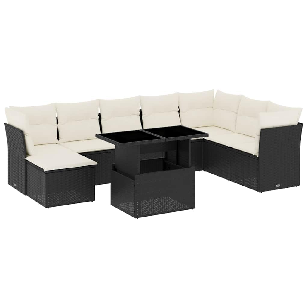Makastle Salon de Jardin Modulaire 9 pcs Résine Tressée Noir