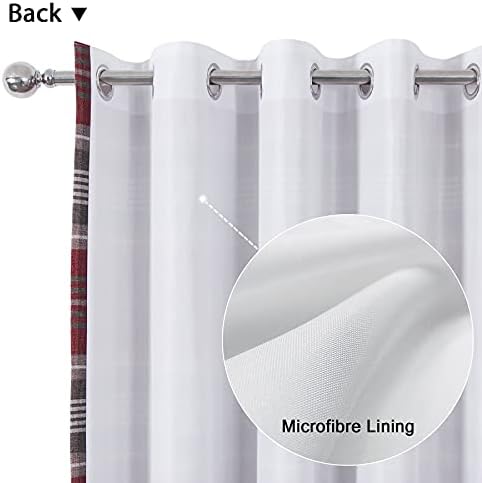 always4u Red Check Curtains Eyelet Ring Top Highland Tartan Curtains for Living Room Bedroom Burgundy Checked Curtain Fully Lined Pair of 66 * 90 Inches