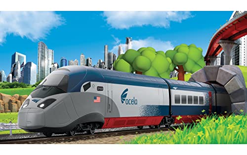 Hornby Amtrak Acela Nec High-Speed Service Oo Battery Powered Model Train Set Ho Track Hr1400, Blue & Gray #TOP4