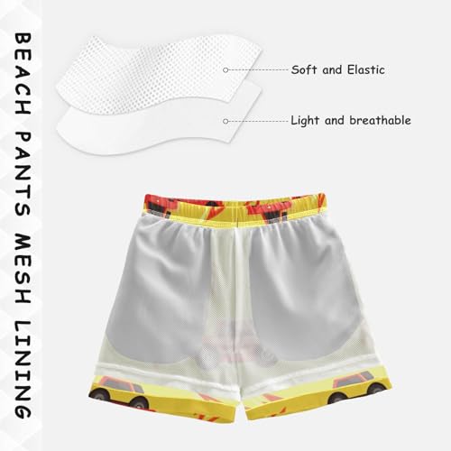 Boys Beach Board Shorts Red Lightning Car Swim Trunk Teen Swimwear 8-16Y4