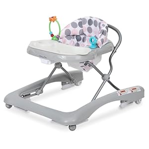 Dream On Me Mia Foldable Baby Walker in Grey, Foldable Walker with Adjustable Heights, Removable, Machine Washable High-Back Padded Seat, Suitable for 6-12 Months
