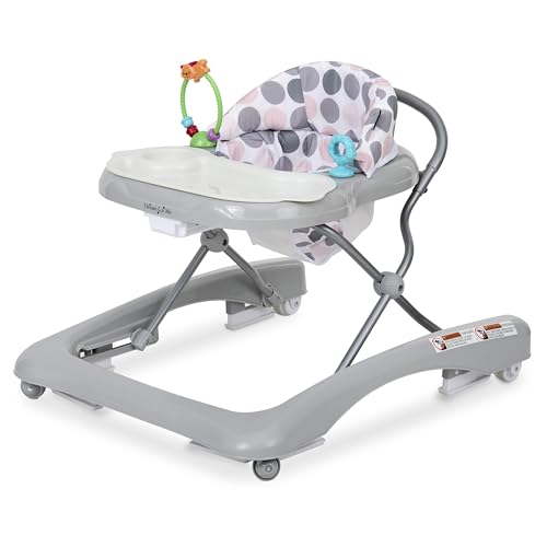 Dream On Me Mia Foldable Baby Walker in Grey, Foldable Walker with Adjustable Heights, Removable, Machine Washable High-Back Padded Seat, Suitable for 6-12 Months