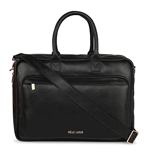Pelle Luxur Men Designer Leather Shoulder Messenger Laptop Bag - Briefcase Office (Black,Pack Of 1) #TOP1