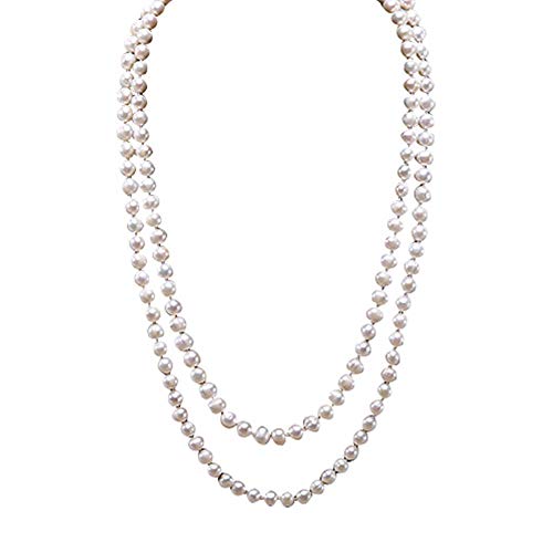 JYXJEWELRY Women Long Pearl Necklace 7.5mm Round Freshwater Cultured Pearl Sweater Necklace for Women 50in