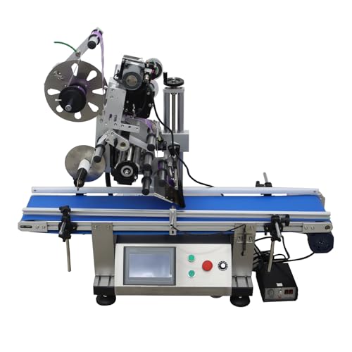 EQCOTWEA Fully Automatic Coding and Labeling Machine Label Applicator Flat Surface with Conveyor Belt Touch Screen 110V/60HZ 800W 25-50PCS/min LT-160 Series