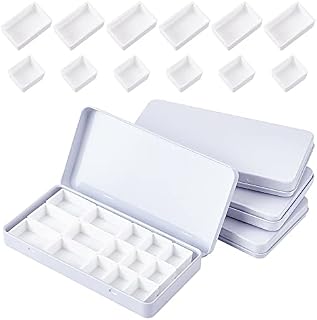 PandaHall 4PCS Small Empty Watercolor Palette Tin with 24 Half Pans and 12 Full Pans, Travel Watercolor Box Metal Paint Case for Artist Student, White, 6.4x12.3x1.3cm/2.5"x4.5"x0.5"