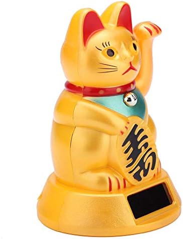 Mutuer Fortune Lucky Cat, Waving Cat Good Luck Bringer Solar Powered Welcoming Beckoning Paw Up Wealth Cat Home Stores Car Decor 3.35*4.92in