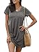 Locryz Summer Short Sleeve Loose Shirts Tunic Dresses Side Twist Knot Juniors Dress Top XL Grey