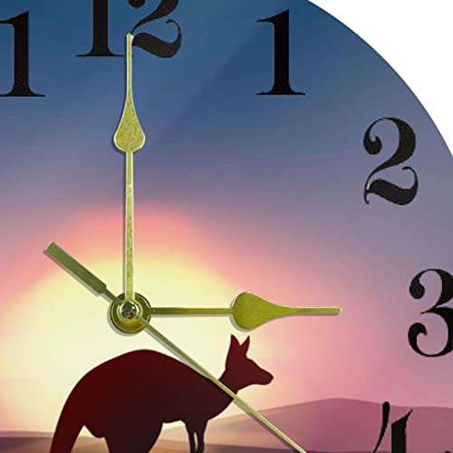 Horloge murale ronde 25,4 cm kangourou coucher de soleil sans tic-tac