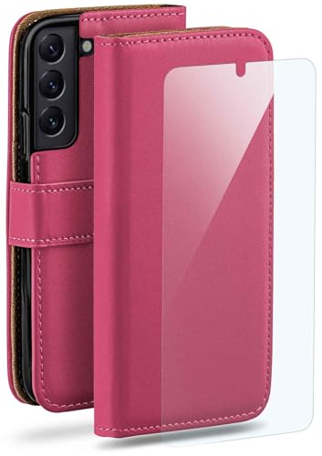 Étui de protection pour Samsung S22 en cuir synthétique de qualité rose