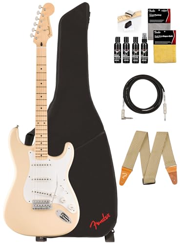 Fender Jimmie Vaughan Tex-Mex Stratocaster - Olympic White Bundle with Gig Bag, Strap, Cable, and Guitar Cleaning Kit
