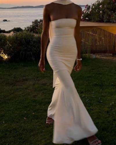 Strapless Long Bridesmaid Dresses with Scarves Mermaid Satin Prom Dress Simple Formal Party Dress3