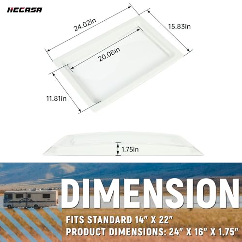 HECASA RV Skylight Inner Dome for 14" x 22" Opening Bathroom Skylight Replacement Cover w/Clear Window White Plastic