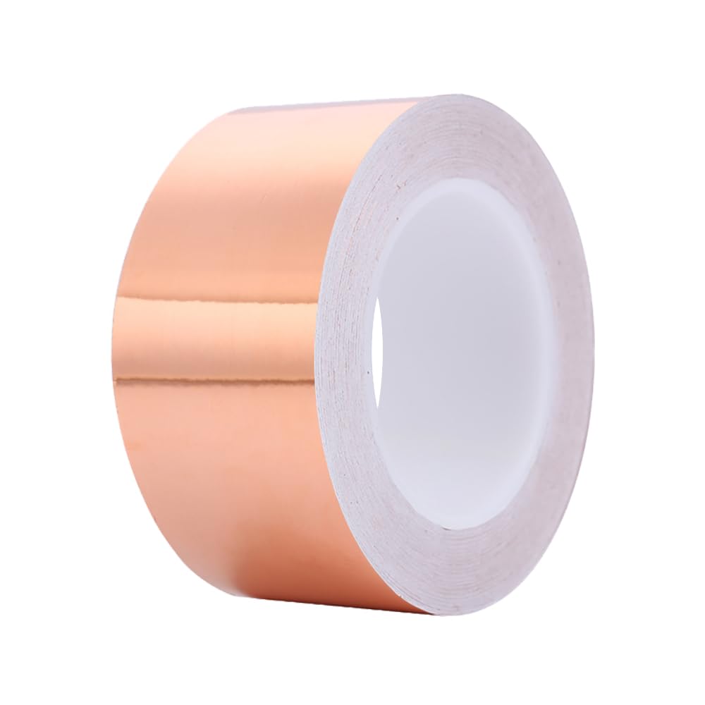 SEIWEI Copper Tape, Copper Foil Tape for Stained Glass, Copper Tape for Slugs Conductive Adhesive, Copper Flashing Conductive Tape for Guitar, EMI Shielding, 50 mmx32 Yards